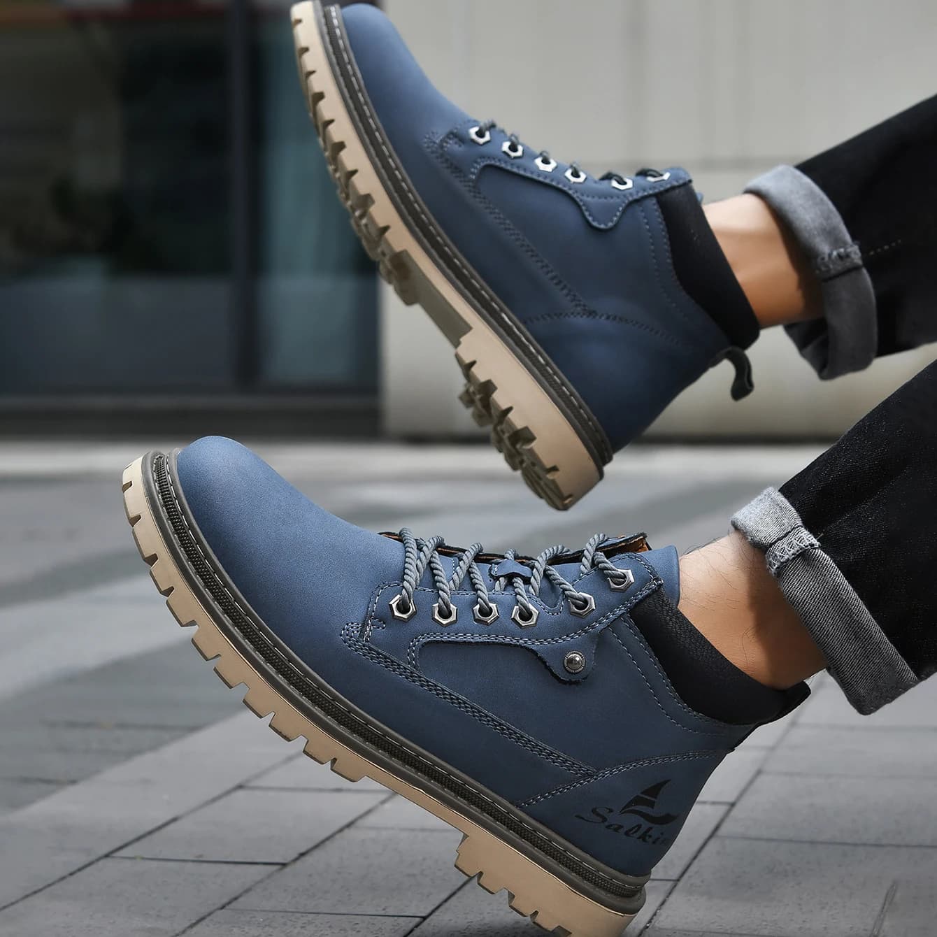 Clássico feito à mão botas de couro dos homens sapatos de trabalho ao ar livre caminhadas tênis hombres botas inverno alta superior calçado anti deslizamento