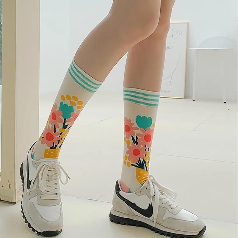 Moda colorida primavera outono meia meias femininas planta ouriço preguiça meias de algodão personalidade reta meias na moda