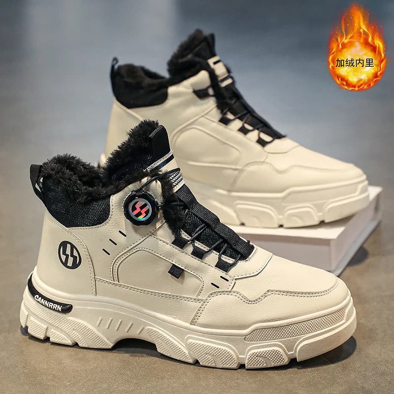 Botas masculinas de pelúcia 2024 inverno nova sola grossa workwear sapatos na moda à prova de frio botas curtas de algodão quente rendas até botas para hombre