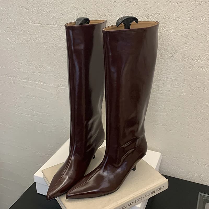 Eilyken inverno nova moda joelho-botas altas mulheres dedo do pé apontado elegante fino salto baixo casual senhoras bombas sapatos longos botas mujer