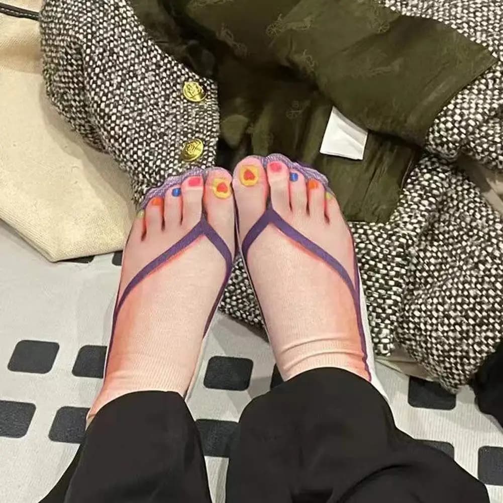 Impressão 3D Padrão Flip Flop Meias para Mulheres, Meias Engraçadas, Meias Tornozelo, Low Cut, Floor Meias, Novidade Presentes, 1 Par