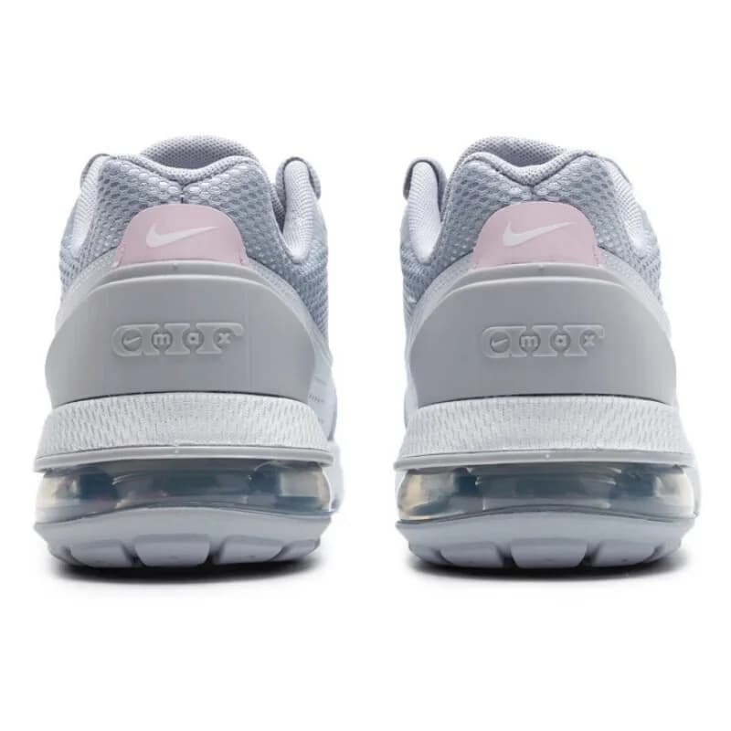Tenis Nike Air Max feminino cinza claro com detalhes rosa e branco