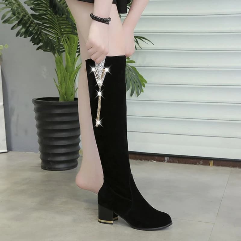 Botas femininas de salto alto com zíper lateral botas longas femininas saltos grossos sapatos altos para mulheres salto alto outono inverno 2024 novo