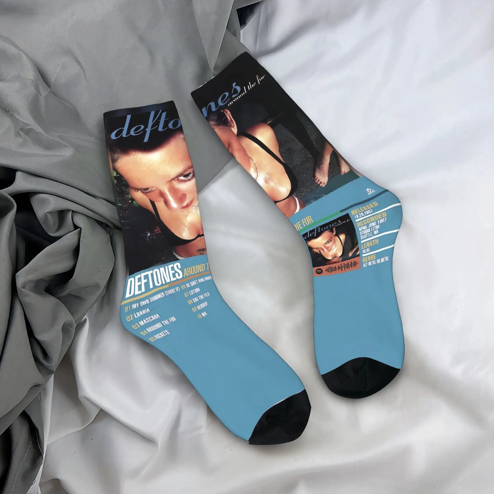 Meias Deftones Metal Band, meias antiderrapantes para adultos, masculinas, meias macias para atividades ao ar livre, meias de inverno com design engraçado