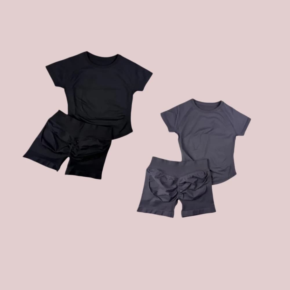Novo Conjunto Esportivo de 2 Peças para Todas as Estações: Top de Yoga Sem Costura de Manga Curta com Gola Redonda e Shorts para Boxe, Fitness e Corrida
