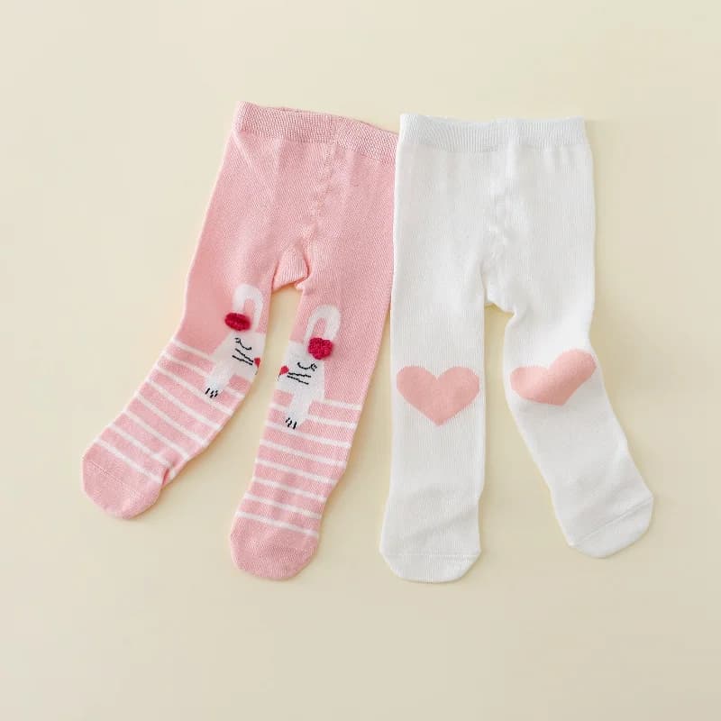 Algodão das meninas do bebê estampa meias de malha, calças justas infantis casuais, impressão recém-nascido, primavera, 0-12 meses, 2 pares