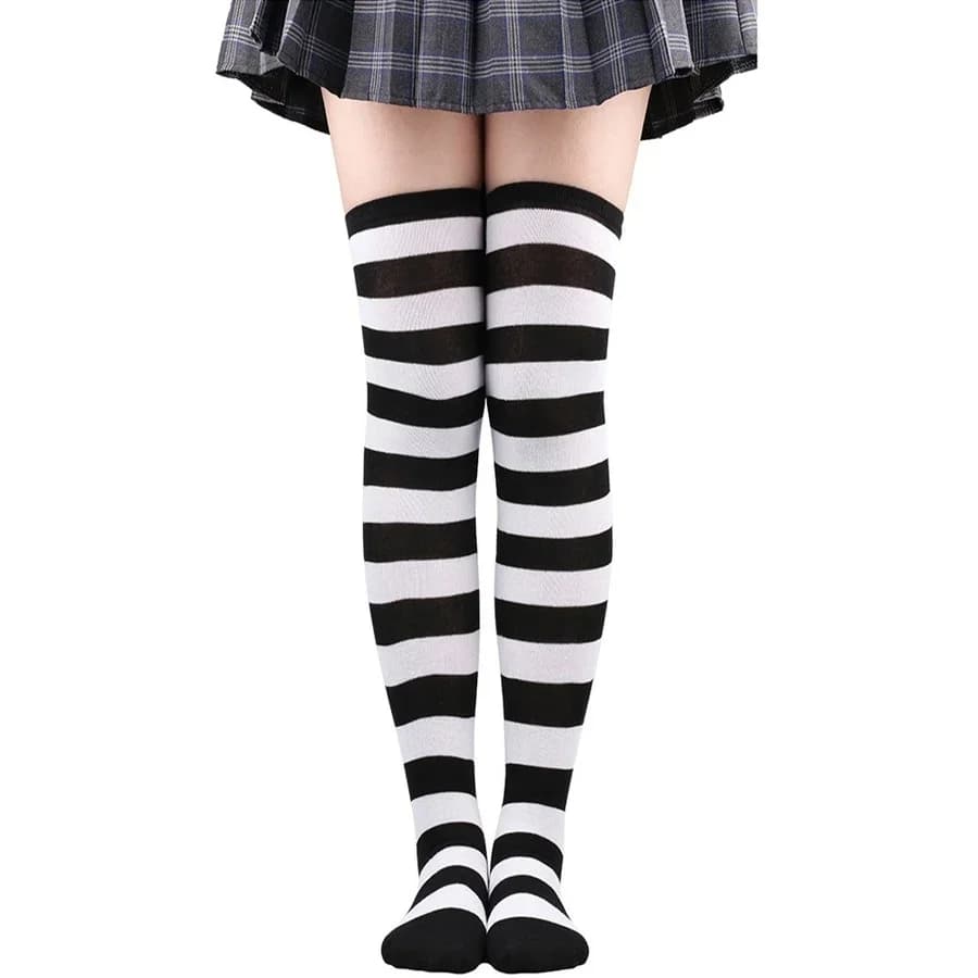 Mulheres listrado coxa meias altas senhoras meninas preto branco rosa longo sobre acima do joelho meias femboy cosplay lolita harajuku y2k