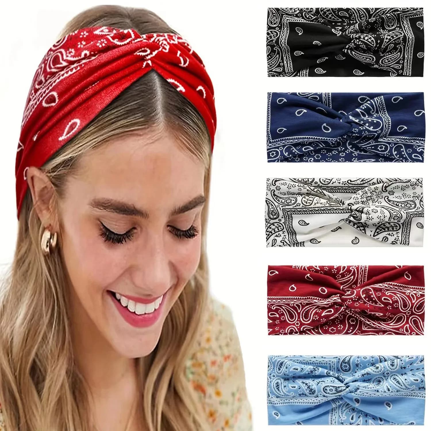 Faixas de cabelo com estampa Paisley Cashew, elásticas para Pilates, Yoga, Fitness, Corrida, Ciclismo, Faixa de suor, Turbante, Arco de cabelo para maquiagem