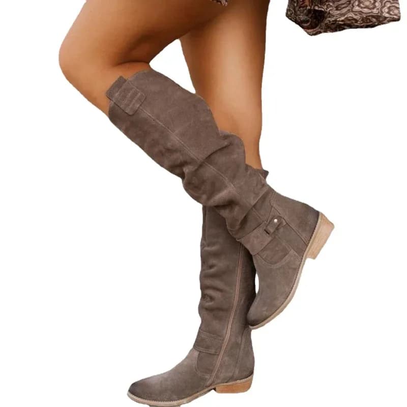 Salto baixo lado zip tamanho 43 camurça coxa alta botas femininas retro mulher botas outono inverno joelho botas altas 2024