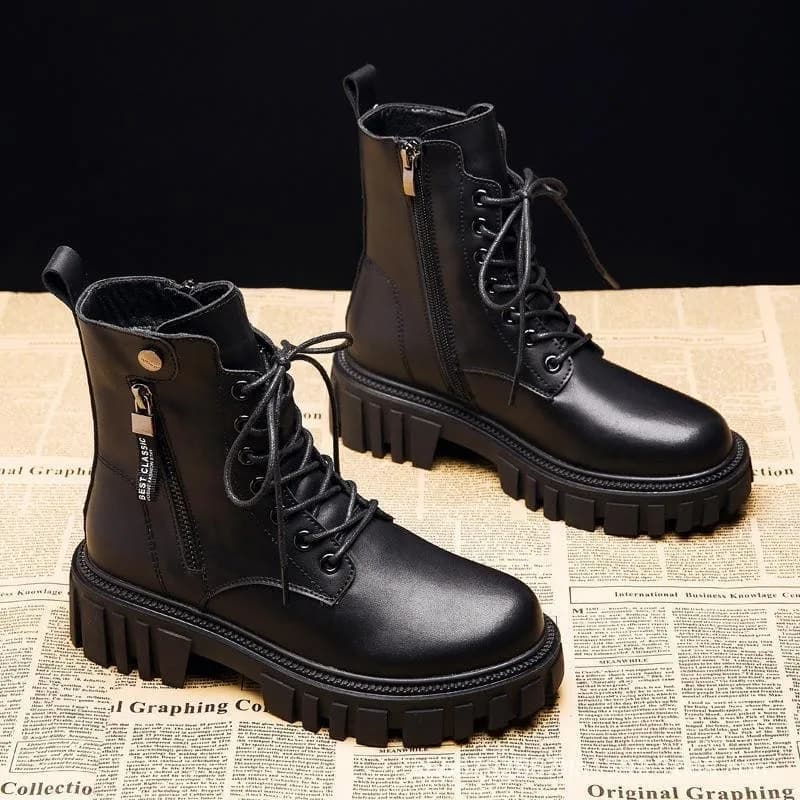 Botas femininas com zíper de plataforma com cadarço, sapatos quentes de inverno, botas macias, moda feminina, novo, 2022