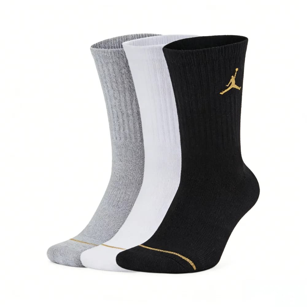 Meias de basquete Nike: AJ Jordan Triple Pack Meias de cano médio para homens e mulheres — respiráveis e que absorvem a umidade SX5545-915