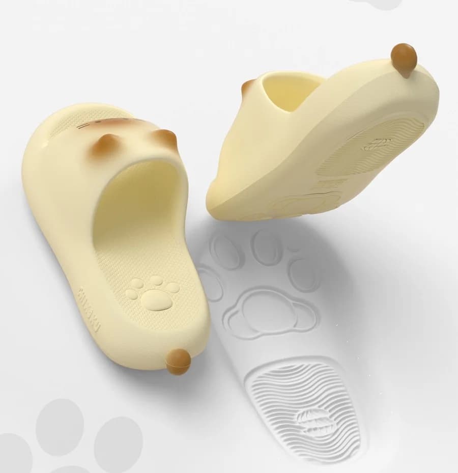 2026 Novas Sandálias Femininas de Dedo Aberto com Estampa de Pata de Gato 3D Preta, Chinelos Macios de EVA para Uso Interno e Externo, Praia, Banho e Banheiro