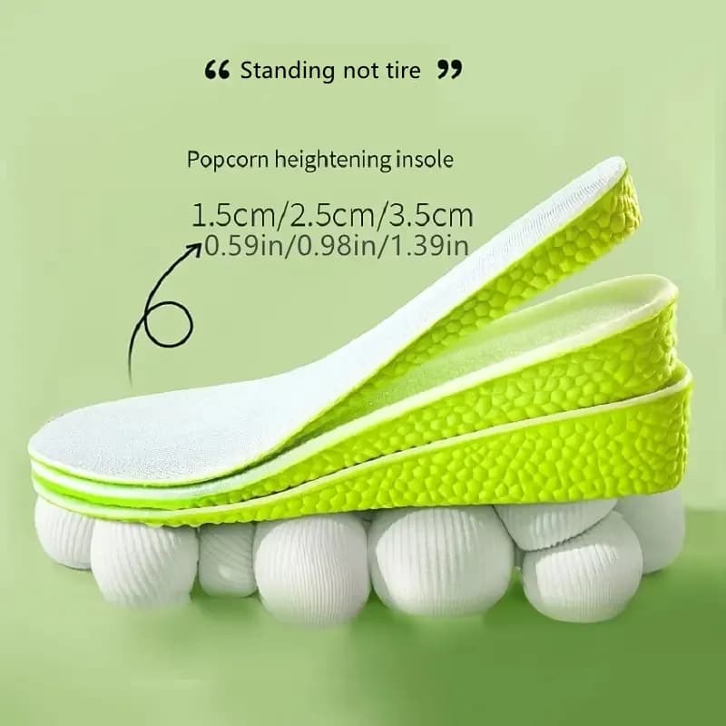 Palmilhas invisíveis para aumento de altura, sapatos de espuma viscoelástica verde, sola respirável e confortável para homens e mulheres, palmilha para cuidados com os pés