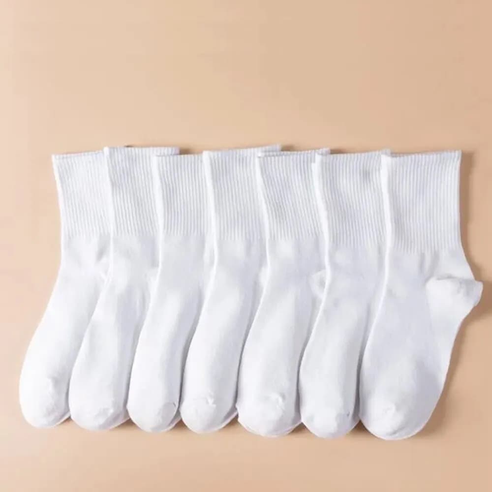 7/10 pares meias de comprimento médio feminino clássico preto branco cor sólida moda casual esportes absorção de suor respirável meias masculinas