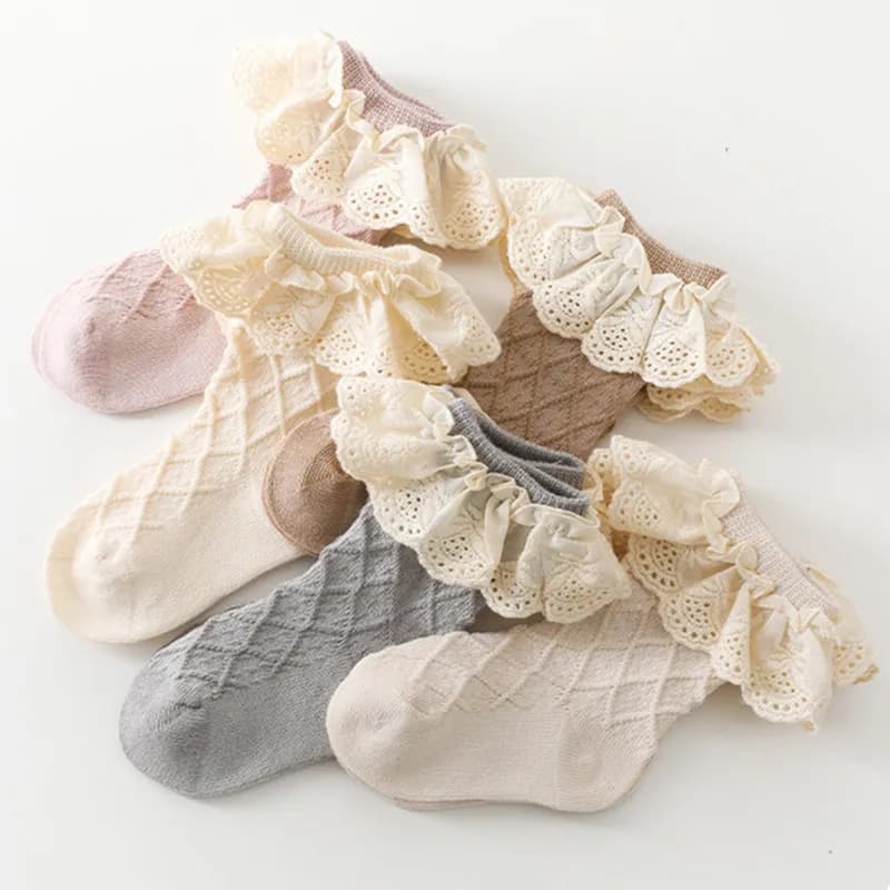 5 pares/lote primavera outono bebê meninas meias recém-nascidos crianças bonito meias da criança algodão rendas flor curto tubo meia para 0-5years