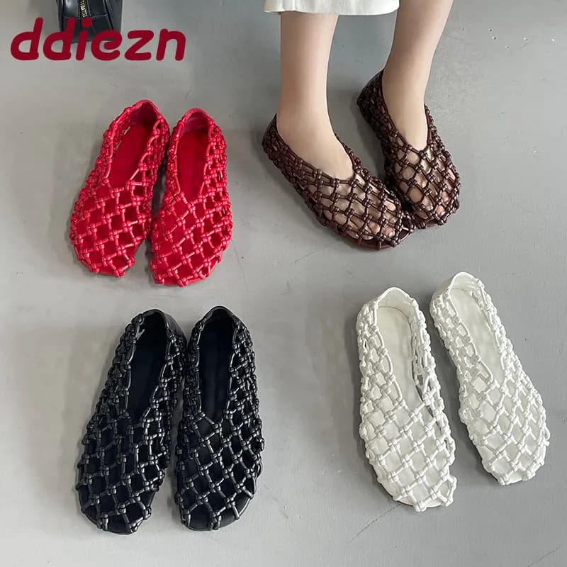 Tamanho grande 43 moda oco respirável sandálias femininas deslizamento em sapatos calçados femininos rasos senhoras sandálias mules sapatos