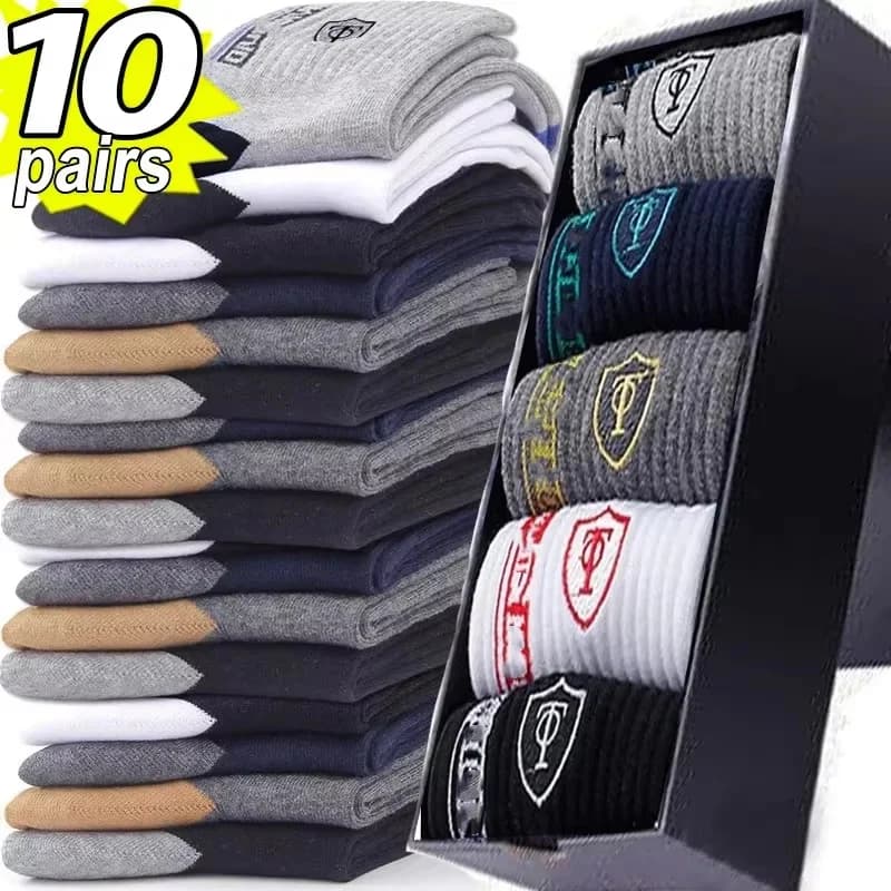 10 pares de meias esportivas de algodão respirável homens fibra de bambu outono e inverno meias absorventes de suor desodorante negócios sox