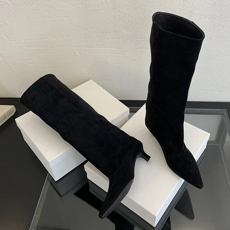 Liyke outono inverno sexy mulheres joelho-botas altas estilo rua apontou toe fino salto baixo cowboy senhoras sapatos longos botas de mujer