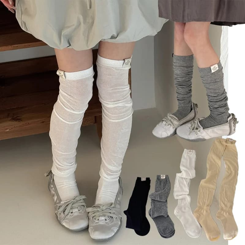 Meias Coreanas de Malha Acima do Joelho Femininas, Moda Japonesa JK, Cor Sólida, Meias de Verão Respiráveis Acima do Joelho