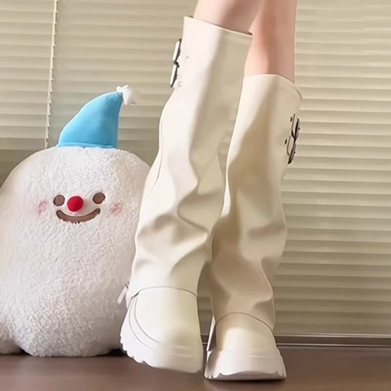 Estilo punk emenda fundo grosso feminino joelho-botas altas moda zíper feminino plissado cavaleiro botas longas sapatos