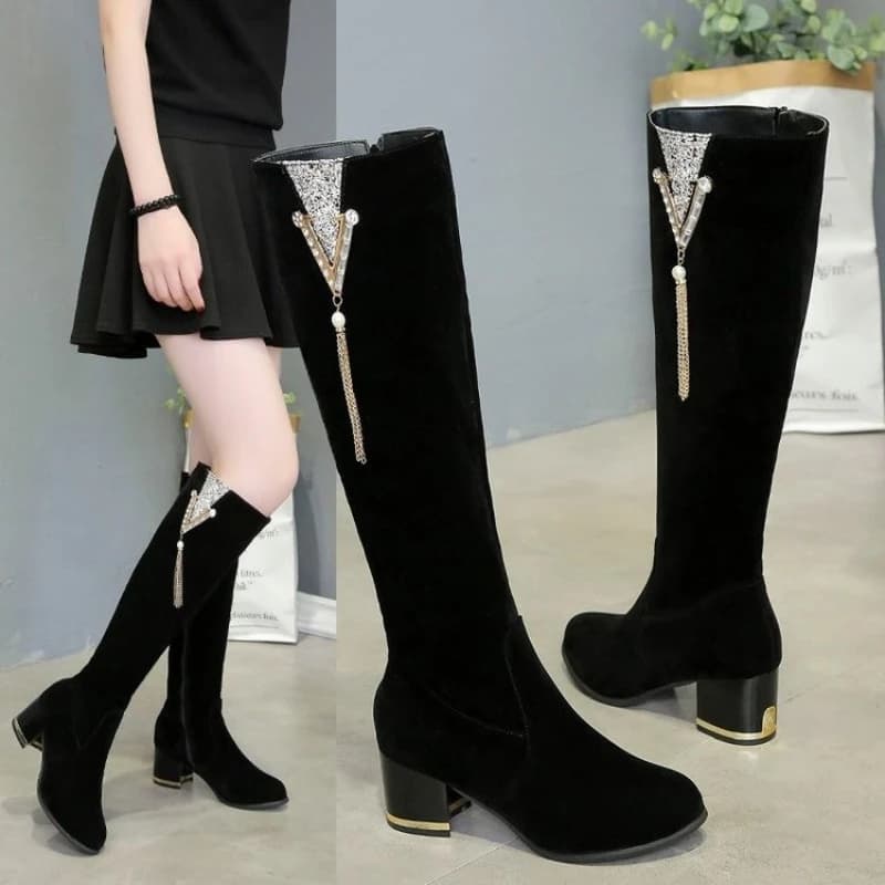 Botas femininas de salto alto com zíper lateral botas longas femininas saltos grossos sapatos altos para mulheres salto alto outono inverno 2024 novo