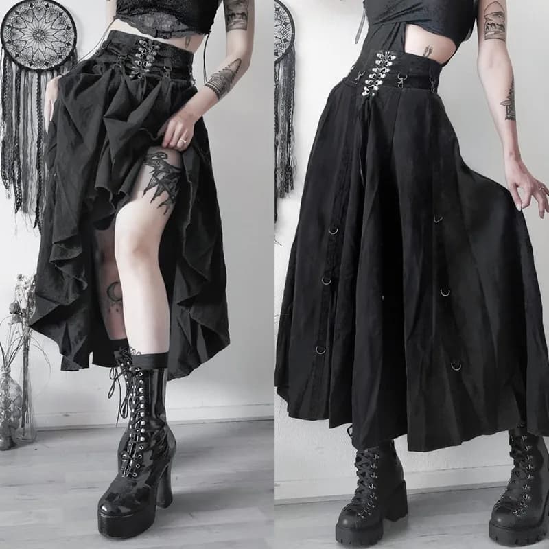 Goth streetwear saia gótica feminina harajuku emo alternativa grunge cintura alta bandagem saias linha a y2k e-girl roupas indie