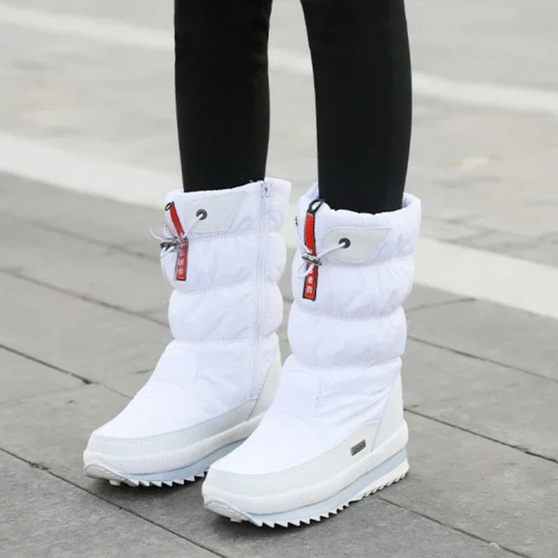 Moda quente botas femininas botas de neve plataforma botas de inverno à prova dwaterproof água antiderrapante botas de pele de pelúcia meados de bezerro botas mujer