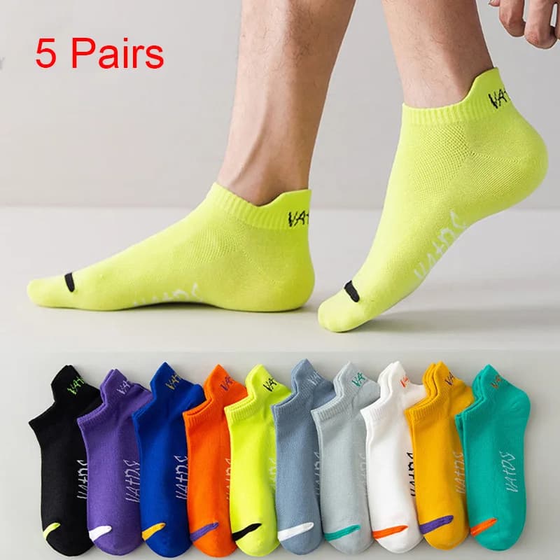 5 Pares Cor Brilhante Tornozelo No Show Meias Homens Respirável Rua Moda Esporte Desodorante Invisible Viagem Correndo Meias