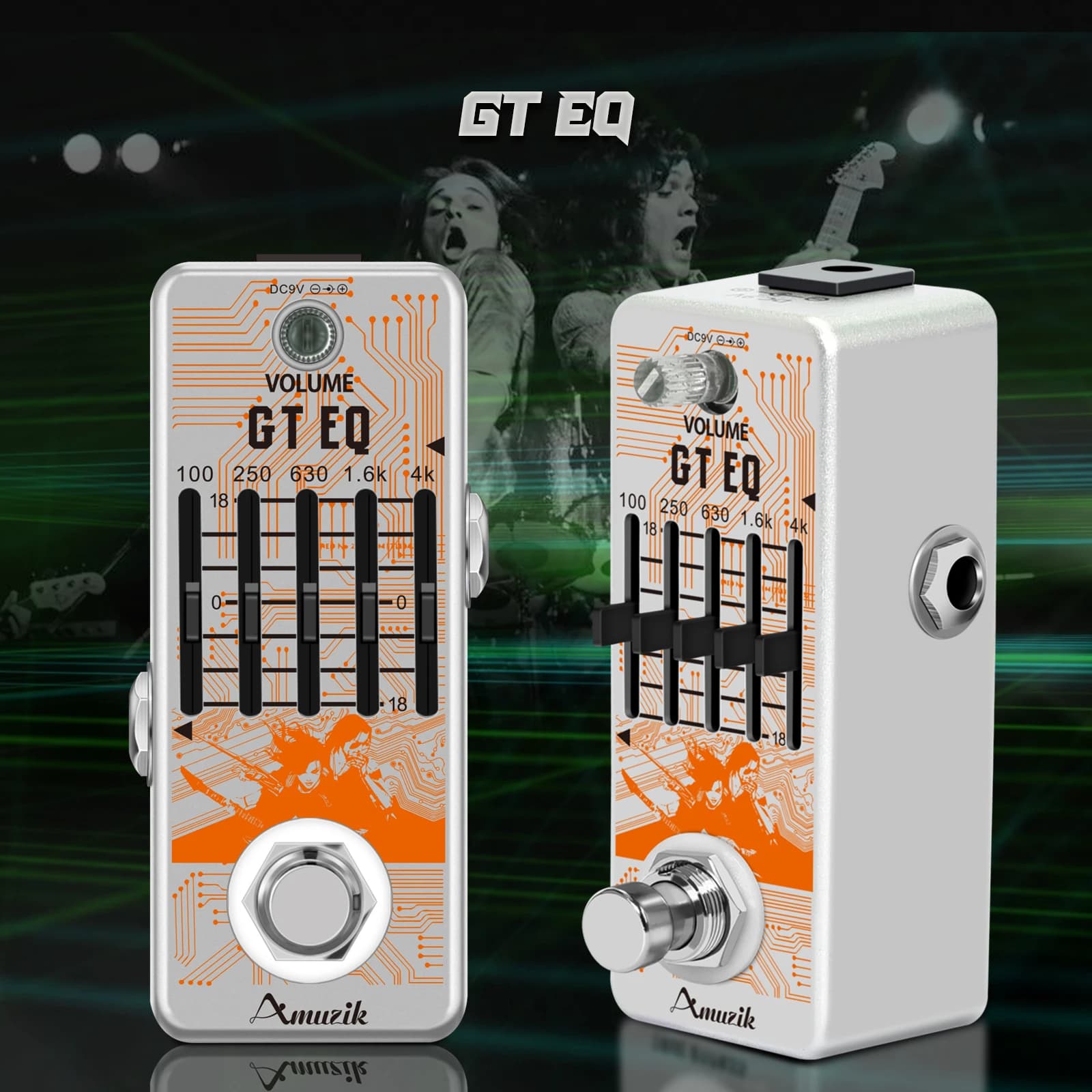 Amuzik pedal equalizador de guitarra, 5 bandas, eq paramétrico, pedal de efeito de guitarra, compensador de frequência, faixa ± 18db para tamanho mini, true byp