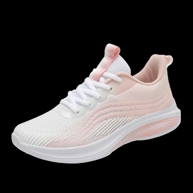 Tênis Sprint Runner feminino rosa claro e branco em malha respirável para corrida e caminhada