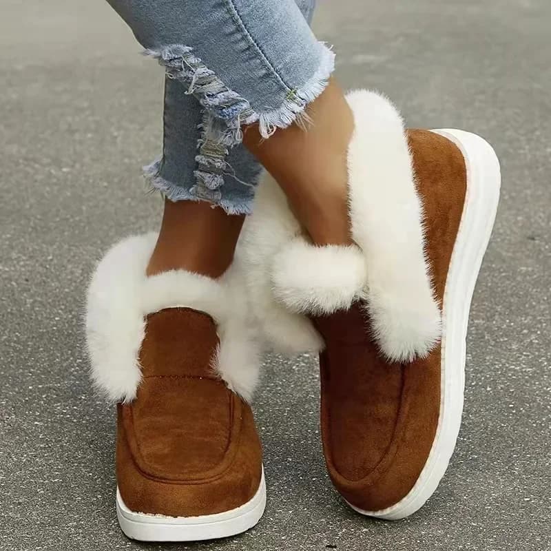 Novas senhoras deslizamento em botas de tornozelo confortáveis mulheres inverno quente pele de pelúcia botas de neve sapatos de camurça calçados femininos botas femininas