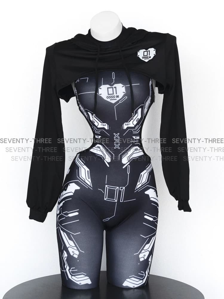 Futuro tecnologia robô role-playing traje impresso halter macacão camisola terno agente mecânico trajes de uma peça escuro cyber