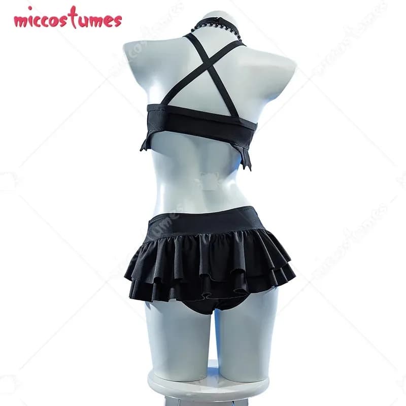 25COShaikyuu Maiô feminino gótico de duas peças com colar bat plissado biquíni gótico maiô halter