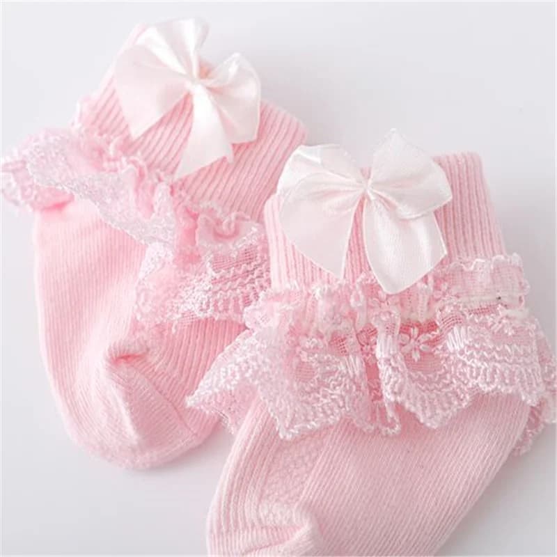 Lawadka 4 pares/lote meias do bebê recém-nascido para meninas algodão rendas infantil meninas meia princesa arco da criança do bebê meninas meias primavera 0-24m