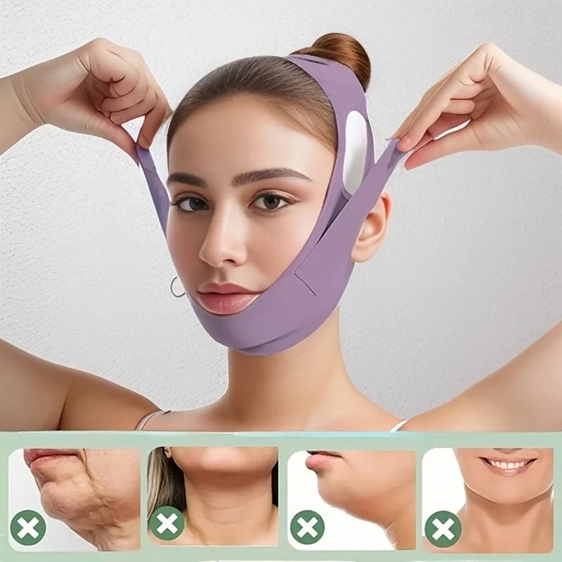 Máscara de elevação facial em forma de V ajustável – Bandagem modeladora facial respirável e reutilizável para redução de queixo duplo e máscara facial apertada