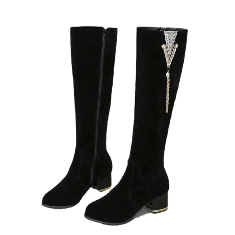 Botas femininas de salto alto com zíper lateral botas longas femininas saltos grossos sapatos altos para mulheres salto alto outono inverno 2024 novo