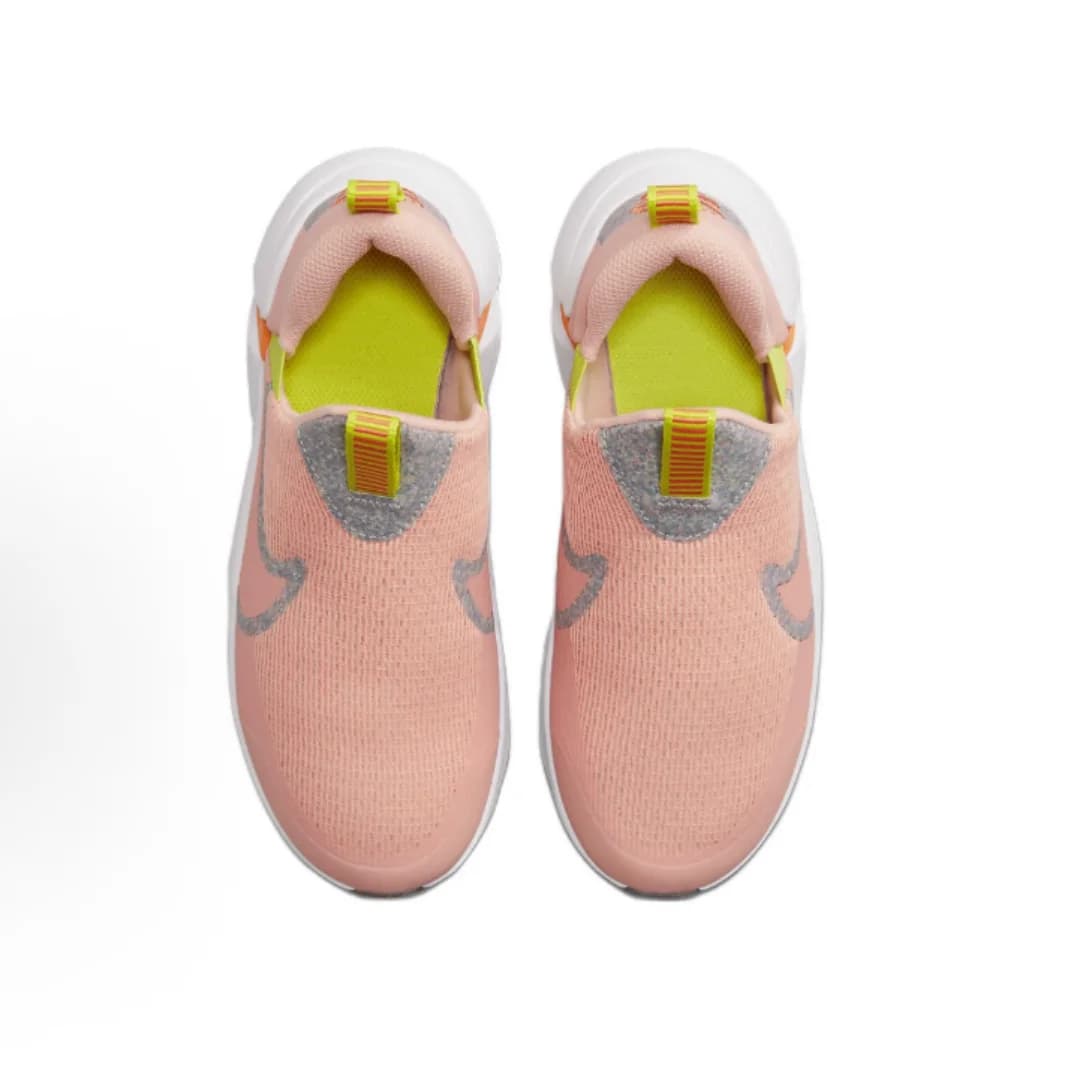 Tênis Nike Flex Plus 2 feminino rosa com interior verde limão e detalhes cinza e laranja