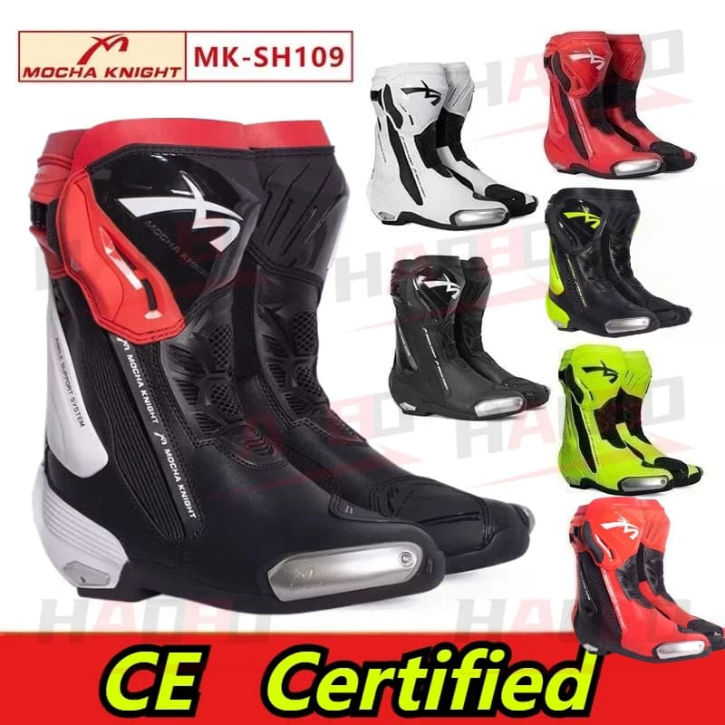Botas de Motocicleta BENKIA SH109 Mocha com Certificação CE, Botas Profissionais para Pista, Antiderrapantes e Impermeáveis para Homens e Mulheres