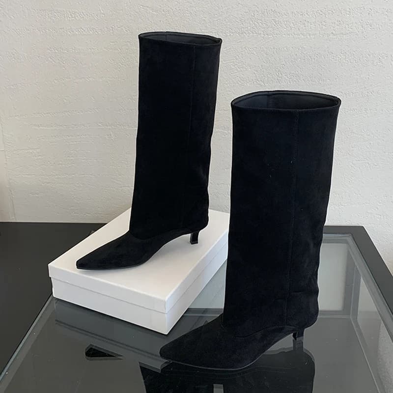 Liyke outono inverno sexy mulheres joelho-botas altas estilo rua apontou toe fino salto baixo cowboy senhoras sapatos longos botas de mujer