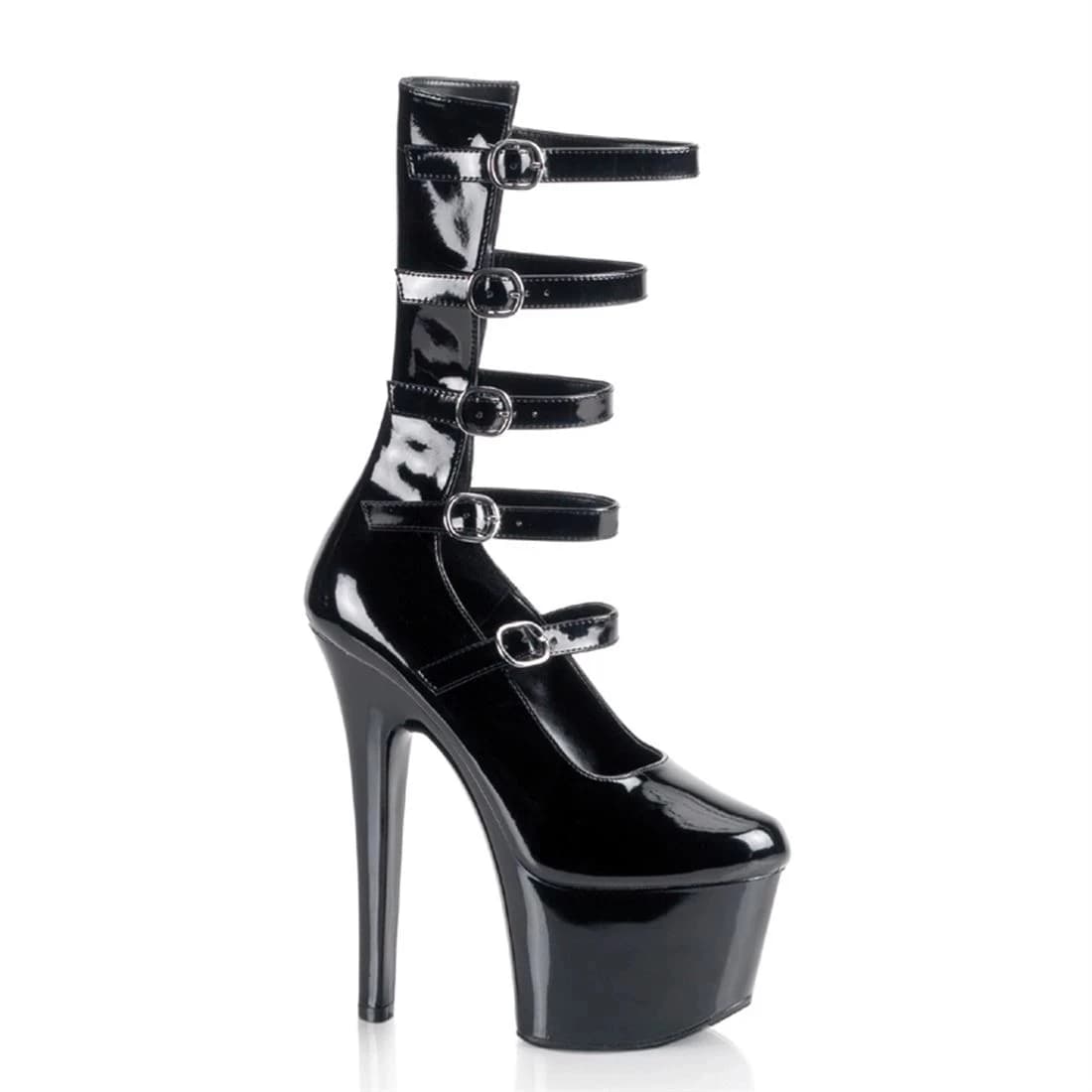 Sdtrft boate stilettos 17cm fino salto alto tornozelo botas plataformas sapatos mulher botas mujer festa de couro patente bombas de casamento
