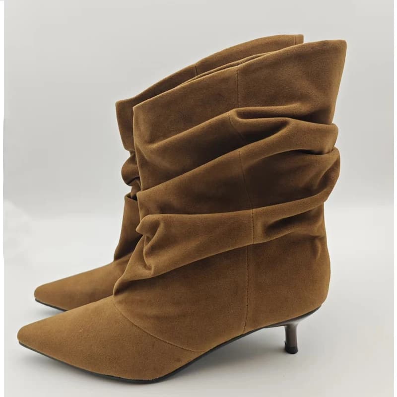 Eilyken inverno apontou toe tornozelo botas femininas plissadas botas curtas feminino retro elegante designer femmes botas de mujer
