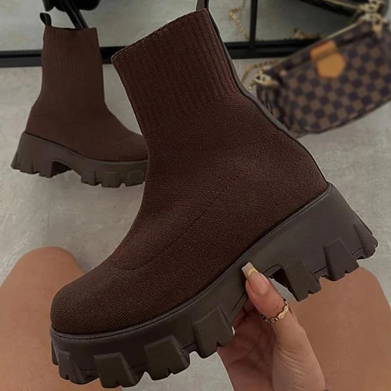 Botas femininas curtas de tricô plataforma botas outono inverno sapatos para mulheres botas de tornozelo saltos branco inverno botas mujer