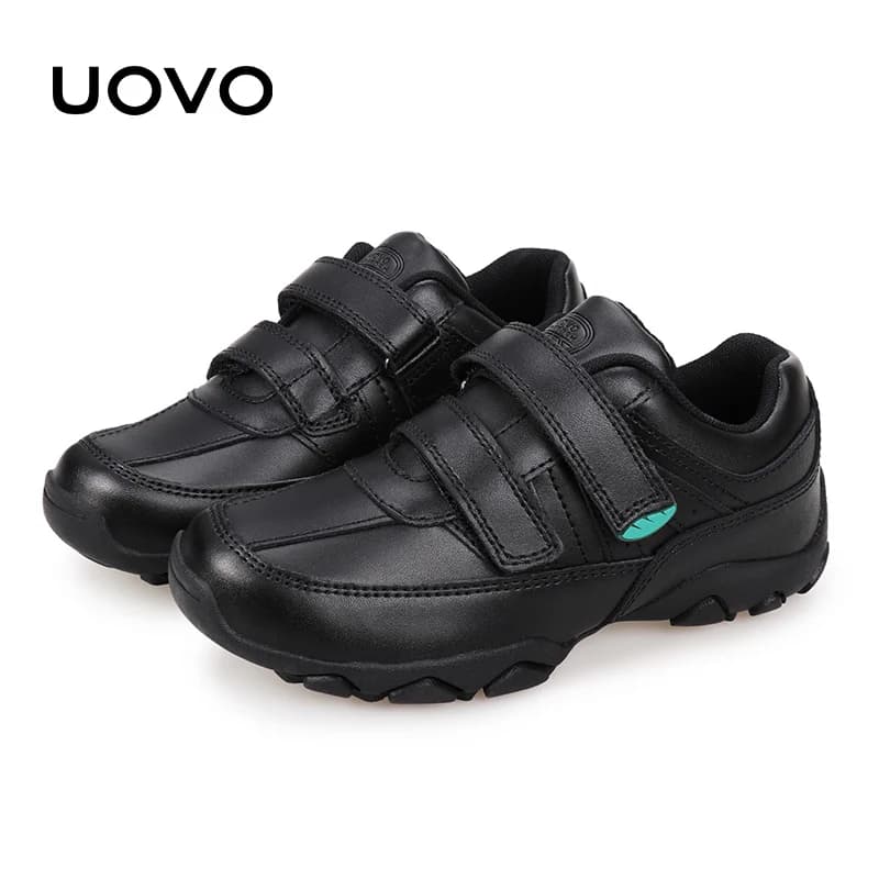 Tênis infantil UOVO 2026 Primavera e Outono, tênis infantil masculino de couro genuíno, calçado casual preto
