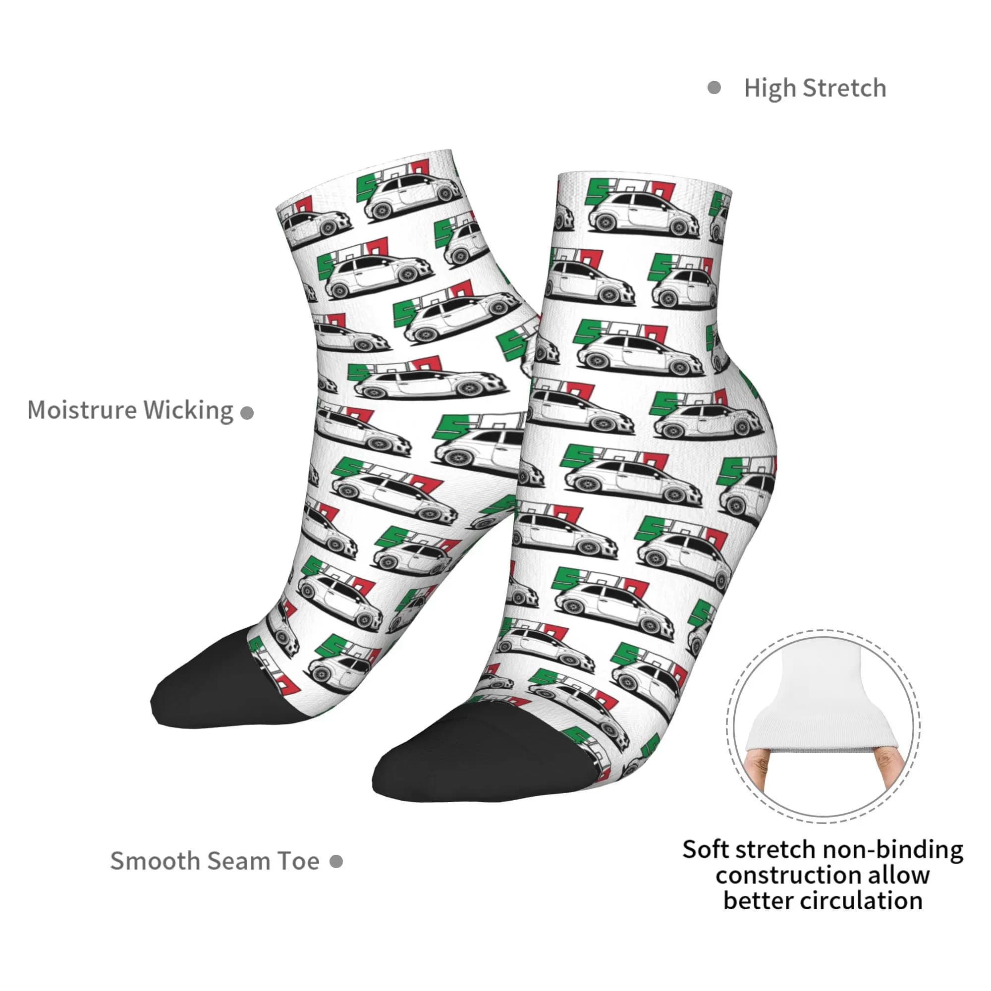 Todas as estações fiat 500 abarth meias harajuku absorvente de suor esporte meio tubo meias macias casuais para presentes das mulheres dos homens