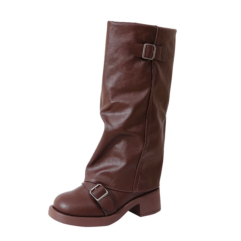 Vintage salto grosso feminino joelho botas altas moda senhoras fivela de cinto cavaleiro botas longas botas de inverno feminina
