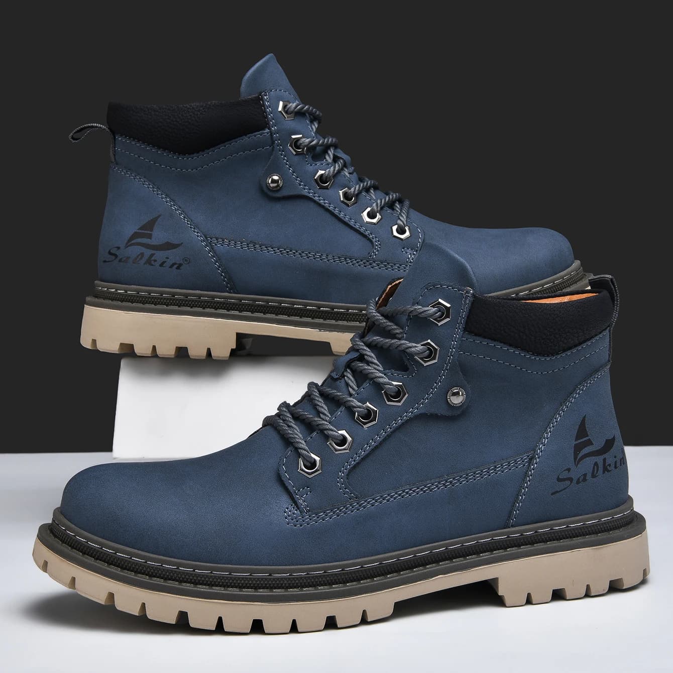 Clássico feito à mão botas de couro dos homens sapatos de trabalho ao ar livre caminhadas tênis hombres botas inverno alta superior calçado anti deslizamento