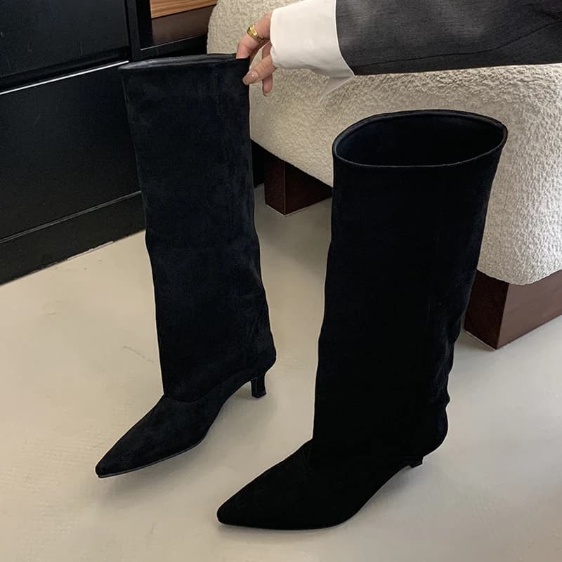Liyke outono inverno sexy mulheres joelho-botas altas estilo rua apontou toe fino salto baixo cowboy senhoras sapatos longos botas de mujer