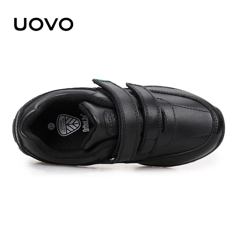 Tênis infantil UOVO 2026 Primavera e Outono, tênis infantil masculino de couro genuíno, calçado casual preto, tamanhos 31-42