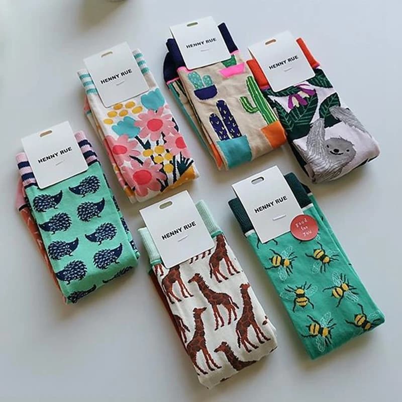 Moda colorida primavera outono meia meias femininas planta ouriço preguiça meias de algodão personalidade reta meias na moda