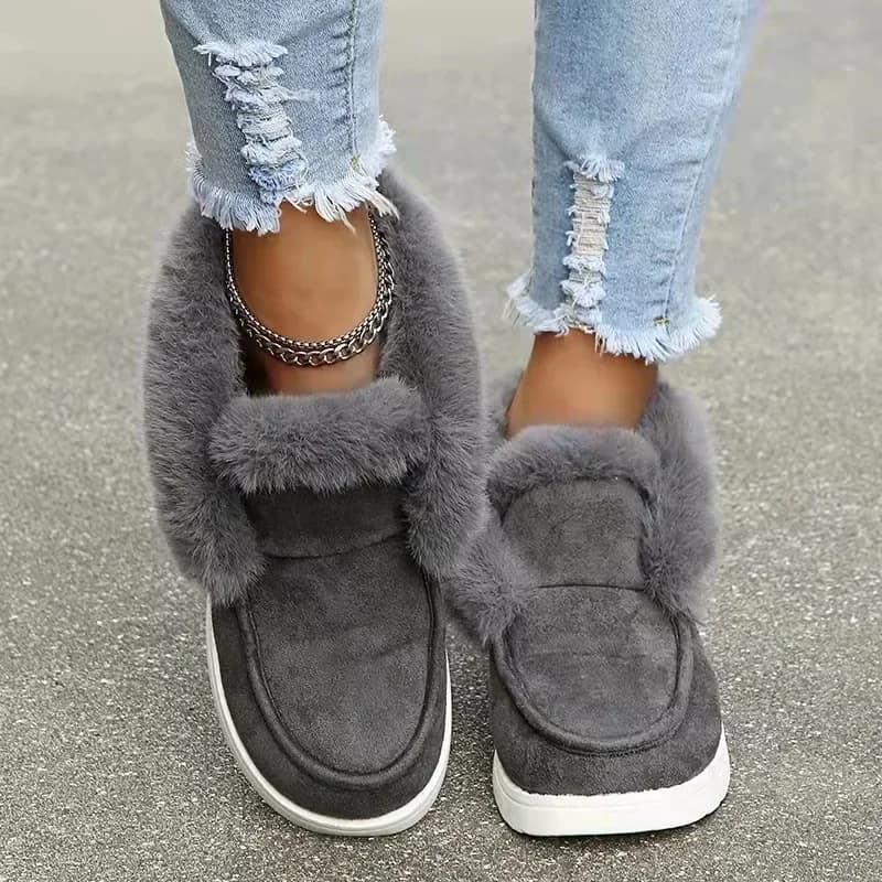 Novas senhoras deslizamento em botas de tornozelo confortáveis mulheres inverno quente pele de pelúcia botas de neve sapatos de camurça calçados femininos botas femininas